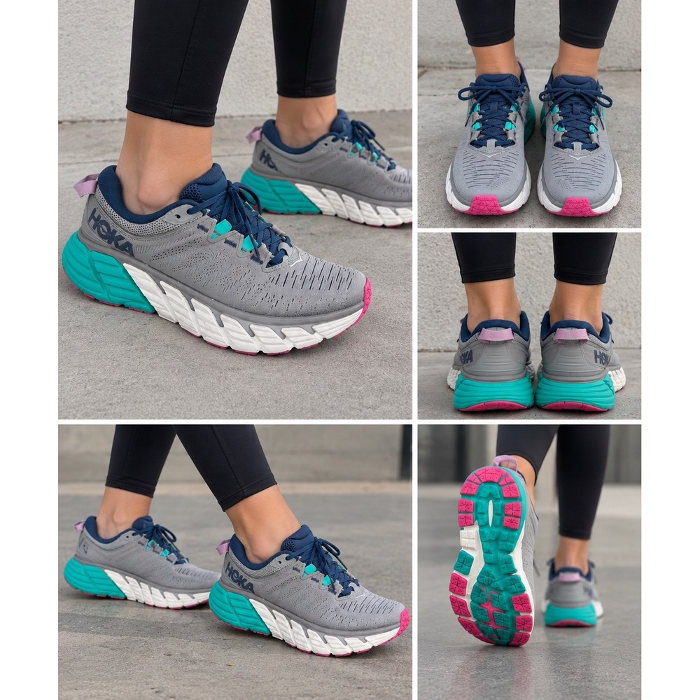 Hoka One One Gaviota 3 Womens Running Shoes Grey Teal Pink Sneakers size 7B